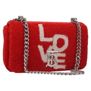 BURBERRY Chain Shoulder Bag pile Red Auth 113077V
